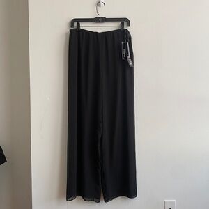 NWT Alex Evenings Petite Basic Straight Leg Pants in Chiffon, Black, Size LP